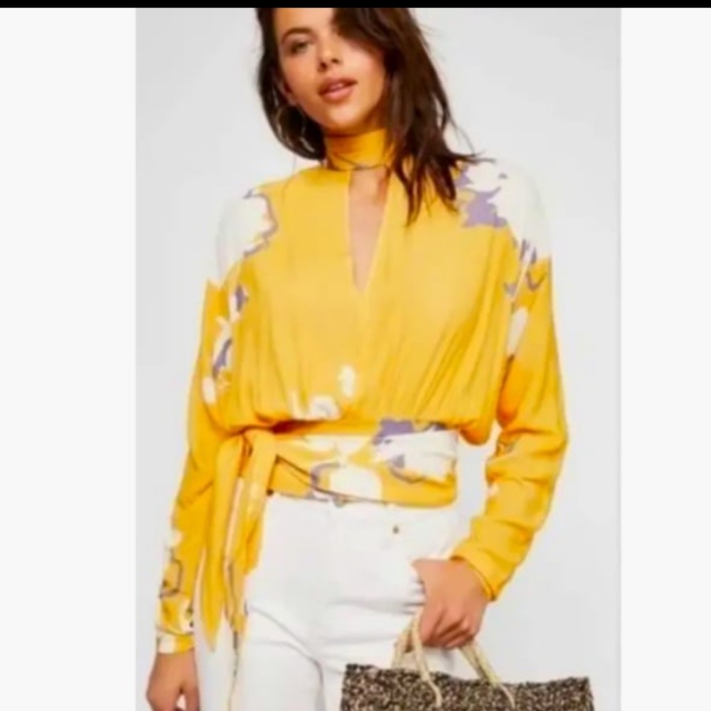 Free People Yellow Floral Blouse